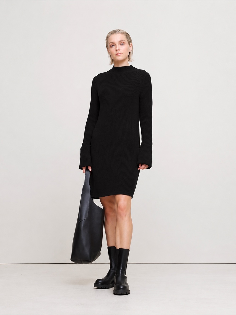 Banana Republic Mock-Neck Sweater Dress in Black, Size L, NWT